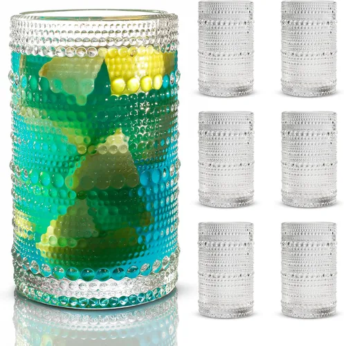 Miniatura 10 de Vasos de Beber Hobnail, Juego de Cristalería Vintage de 6 Piezas, Vasos de Beber Vintage 340 ml, Vasos de Burbujas para Beber, Vasos Hobnail, Vasos