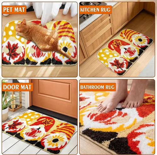 Miniatura 5 de Hexagram Fall Bathroom Rugs, Fall Rug for Bathroom Decor, Gnome Decorations, Soft Non Slip Washable Bath Mat 16x27.5 Inches, Pumpkin Farmhouse