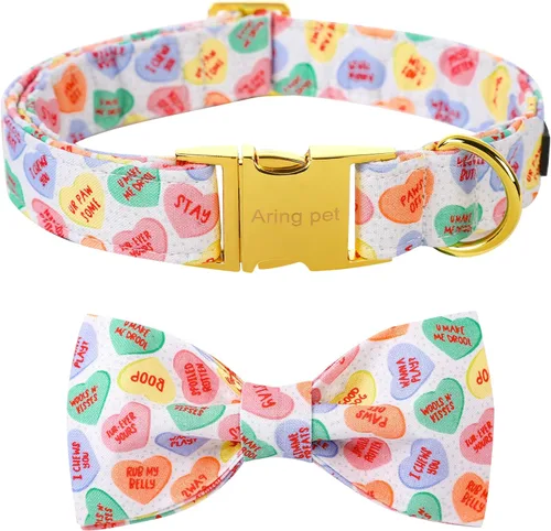 Miniatura 19 de ARING PET Collar de perro con corbatín, collares de terciopelo para perros con corbatín extraíble, collar de lazo ajustable para perros hembras