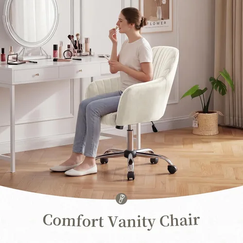 Miniatura 5 de Warmiehomy Silla de escritorio de terciopelo para oficina en casa, silla de trabajo giratoria ajustable moderna, sillas de tocador para mujeres