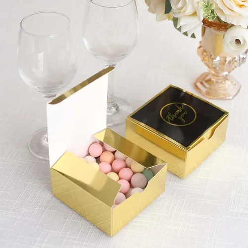 Miniatura 2 de Efavormart - Paquete de 25 cajas de regalo impresas en oro negro con texto en inglés "Thank You", 4 x 4 x 2 pulgadas, cajas de regalo de cartulina