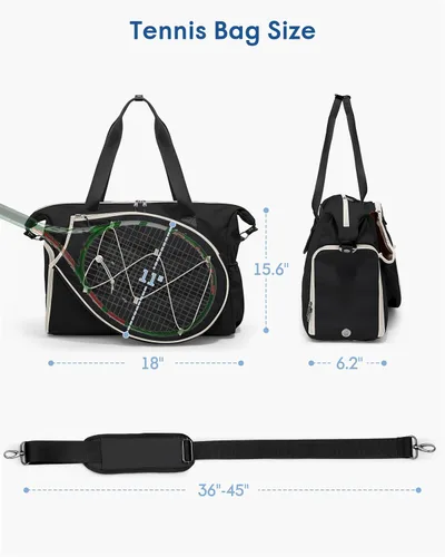 Miniatura 6 de Smasrob Bolsa de viaje de tenis para mujer con bolsillo exterior para raqueta con cordón y compartimento separado para zapatos, bolsas de fin