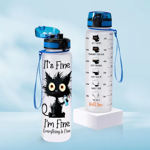 Miniatura 3 de 34HD Crazy Cat Botella de Agua 32 oz Plástico Tritan, Its Fine Everything Is Fine Botella de Agua, Regalos Divertidos de Cumpleaños Día