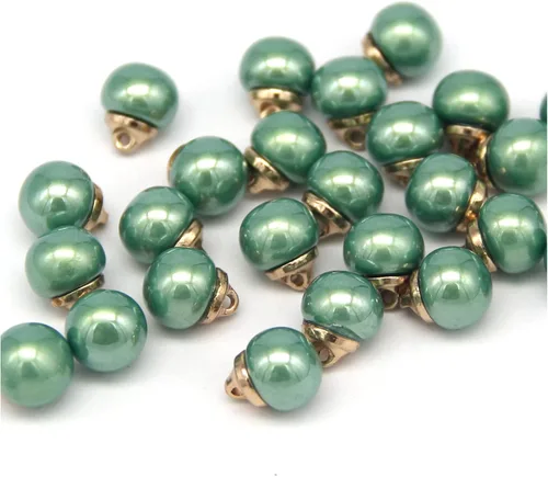 Miniatura 11 de Botones redondos de perlas de imitación beige de 0.394 pulgadas con vástago de metal dorado, para ropa, camisas, faldas, vestidos de novia
