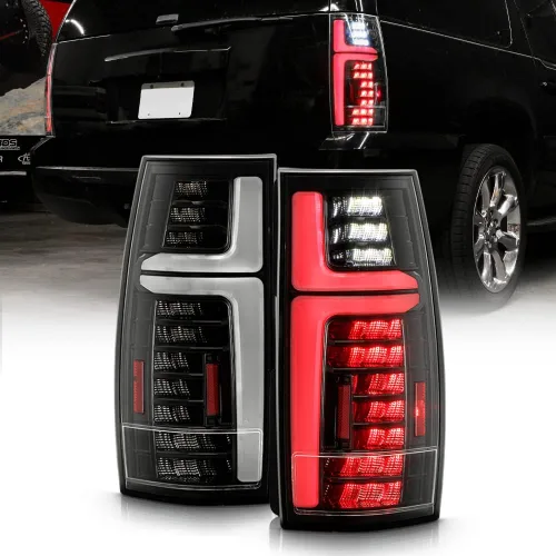 KEEKPO - Para 2007-2013 Chevy Suburban 1500 2500 Tahoe GMC Yukon Luces de cola traseras completas LED negras con lámparas de freno, juego Negro ónice