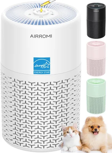 AIRROMI Purificador de aire para mascotas para alergias en el hogar, hasta 660 pies cuadrados, filtro de carbón activado desodorizante HEPA, con