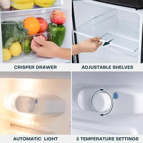 Miniatura 3 de Upstreman - Mini refrigerador de 3.2 pies cúbicos con congelador; refrigerador mini de dos puertas, termostato ajustable, mini refrigerador