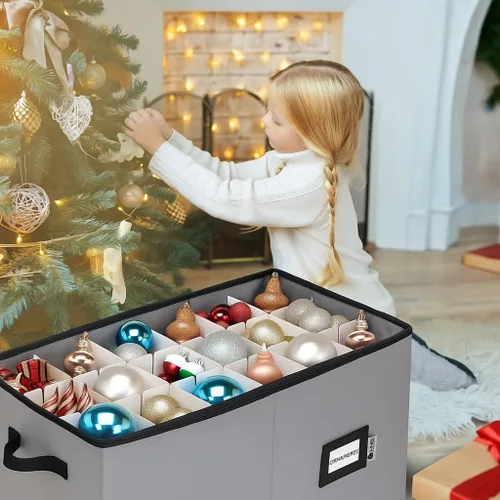 Miniatura 2 de Contenedor de almacenamiento para adornos de Navidad con divisores, almacena hasta 54 adornos, con cremallera, cómodo, ajustable, organizador grande