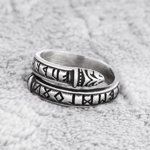 Miniatura 2 de Gungneer Anillo circular de runa vikinga nórdica de acero inoxidable para hombres y mujeres, joyería de amuleto pagano nórdico