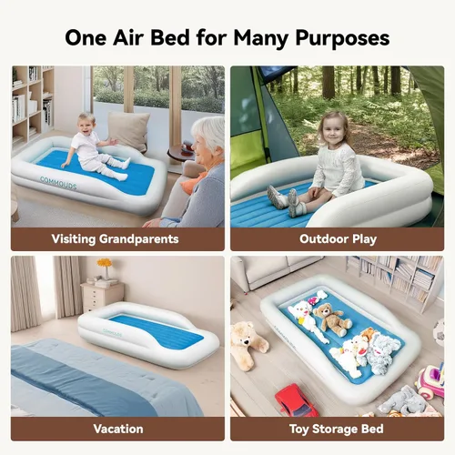 Miniatura 4 de COMMOUDS Cama de viaje portátil para niños pequeños con protectores de seguridad, colchón de aire inflable para niños con bomba eléctrica, colchón