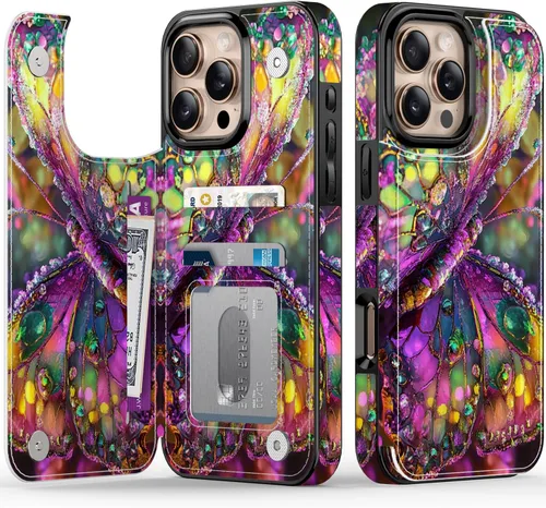 Miniatura 45 de FUNMIKO Funda tipo cartera para iPhone 13 con tarjetero, bloqueo RFID, protección de grado militar y obras de arte impresas con rayos UV, cierre