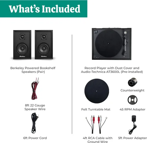 Miniatura 9 de Electrohome Montrose - Reproductor de discos de vinilo inalámbrico actualizable con Berkeley, altavoces Bluetooth alimentados, tweeter de 1 pulgada