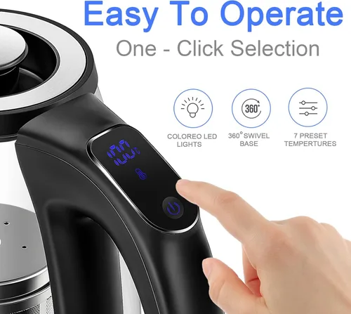 Miniatura 2 de ShanSon Hervidor eléctrico con infusor de té de 1,7 L, control de temperatura, hervidor de té eléctrico de vidrio de 1500 W, caldera de agua