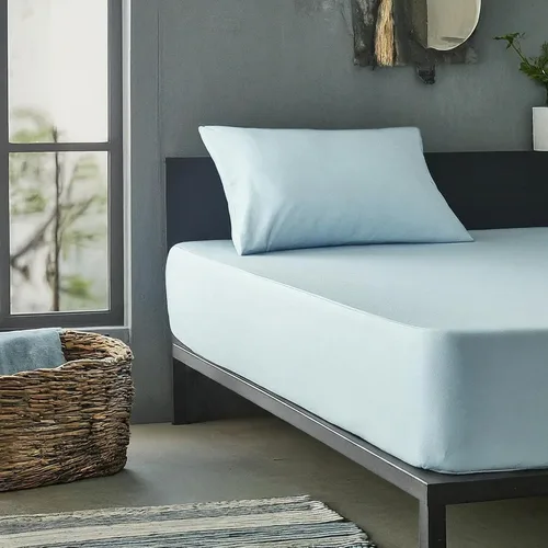 Miniatura 4 de DaDa Bedding - Lujoso juego de sábanas bajeras de algodón suave, color azul pastel sereno con fundas de almohada a juego, diseño de bolsillo