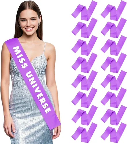 Miniatura 15 de Dreamtop 16 piezas de faja de satén en blanco negras para concursos, Señorita Mayor América 2026, faja para concurso de belleza