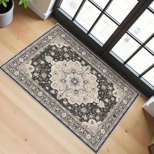 Miniatura 4 de Alfombra lavable de 2 x 3 pies para entrada: alfombras vintage con respaldo antideslizante para cocina, baño, alfombra resistente al agua