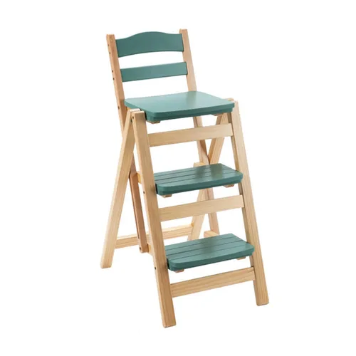 Miniatura 11 de Taburete de bar plegable, taburete de escalera de 3 escalones, escaleras de madera multifuncionales con capacidad de carga de 330 libras