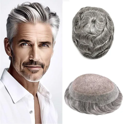 Miniatura 26 de Tupé para hombres, piezas de cabello humano real, sistema de unidades de cabello natural, línea capilar natural, pieza de repuesto para hombres