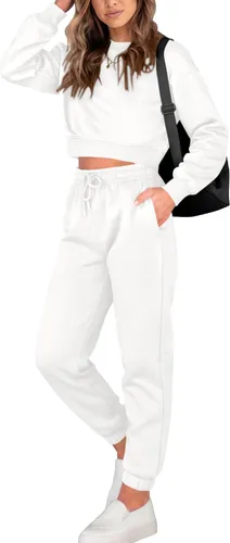 Miniatura 73 de BTFBM Conjunto deportivo de 2 piezas para mujer, camiseta corta de manga larga, sin botones, pantalón con cordón ajustable, pantalones deportivos