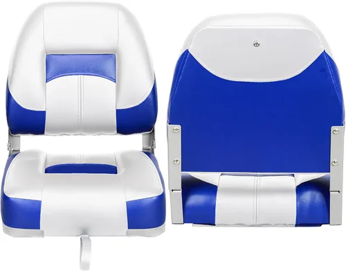 Miniatura 2 de ERGOSEAT Asiento de barco plegable con respaldo bajo de dos tonos, blanco/azul, paquete de 2 unidades Blanco/azul zafiro