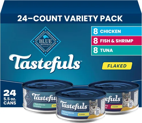 Miniatura 18 de Blue Buffalo Tastefuls - Paquete variado de alimento húmedo natural para gatos, atún, pollo y pescado y camarones en hojuelas en salsa, latas de 5.5