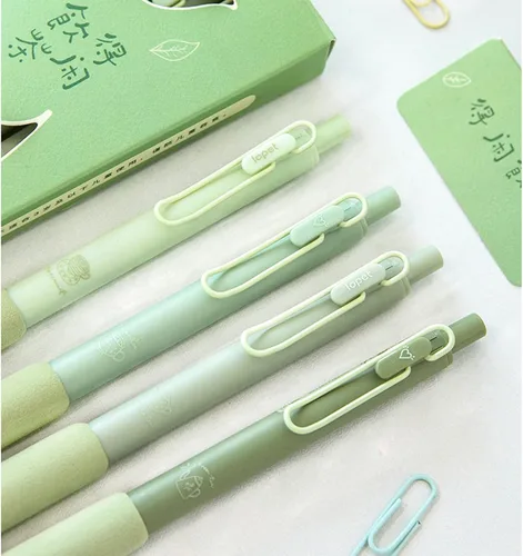Miniatura 5 de Kawaii - Juego de 4 bolígrafos de gel para presión neutra, bolígrafo de alta belleza para niña, bolígrafo de corazón para oficina, escuela (té verde)