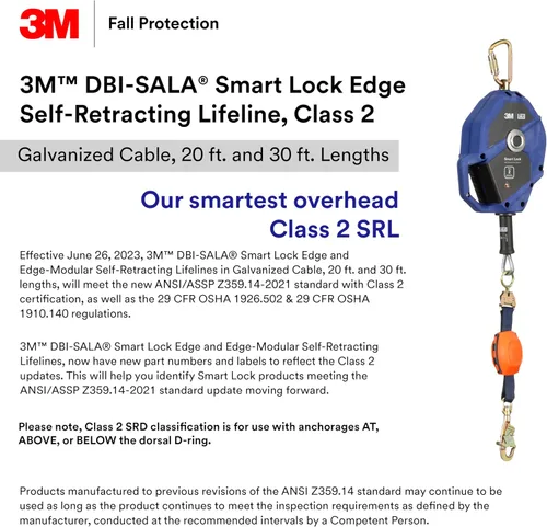 Miniatura 5 de 3M DBI-SALA Smart Lock Edge Modular Autorretráctil Lifeline 3503881, cable galvanizado, gancho giratorio de acero, 30 pies, Clase 2