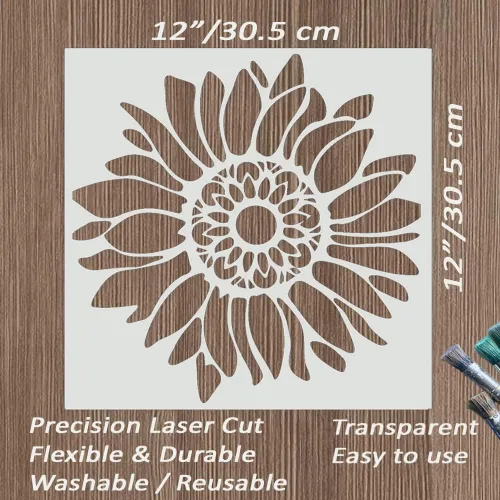 Miniatura 9 de Plantilla bohemia de girasol de 12 x 12 pulgadas para pintar sobre madera, lienzo, papel, tela y muebles, plantillas florales reutilizables