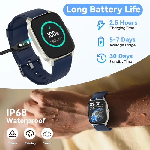 Miniatura 6 de DAVIKO Reloj podómetro para hombres y mujeres, Android y iPhone, pantalla de retina de 1.85 pulgadas con respuesta/hacer llamadas, reloj inteligente