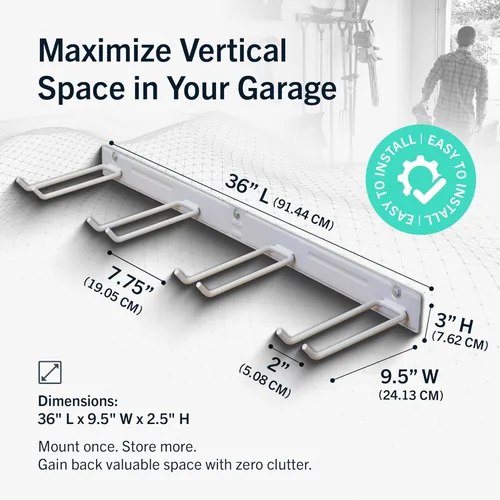 Miniatura 2 de StoreYourBoard Estante Montado en Pared con 4 Ganchos de Garaje – Soporte de Acero Resistente para Almacenamiento de Garaje y Jardín para Cobertizo