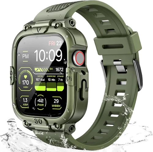 Miniatura 10 de Dsytom Funda impermeable con correa compatible para Apple Watch de 45mm 44mm 41mm 40mm para hombres, correa de reloj inteligente resistente