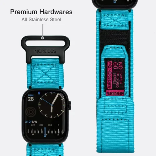 Miniatura 7 de Nereides Compatible con Apple Watch Series 11 Band Series 10/9/8/7/6/5/4/SE/SE2/SE3, correa deportiva de nailon con diseño tejido para 1.654 Al Aqua