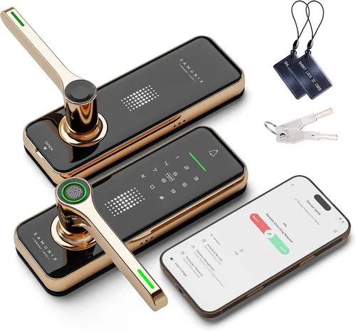 Cerradura de puerta inteligente de huellas dactilares con asa, cerradura de entrada sin llave chapada en oro de alta calidad, teclado digital