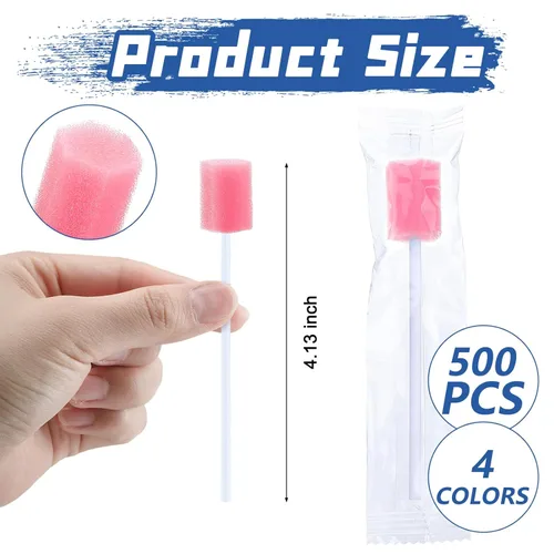 Miniatura 2 de TrelaCo 500 piezas de hisopos orales a granel desechables para la boca, hisopos de algodón multicolor, esponja, envueltos individualmente