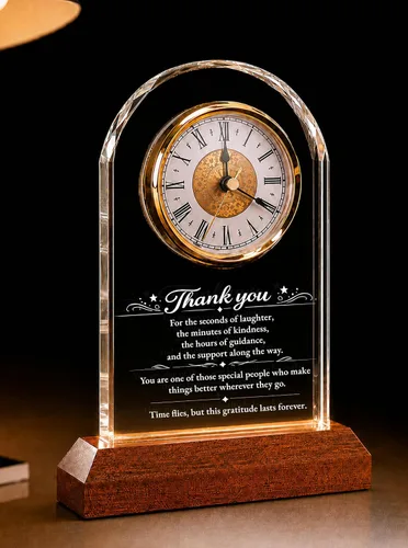 Miniatura 11 de Best Boss Ever Regalos para hombres y mujeres — Reloj de escritorio de cristal con base de luz de madera Apreciación del jefe y despedida