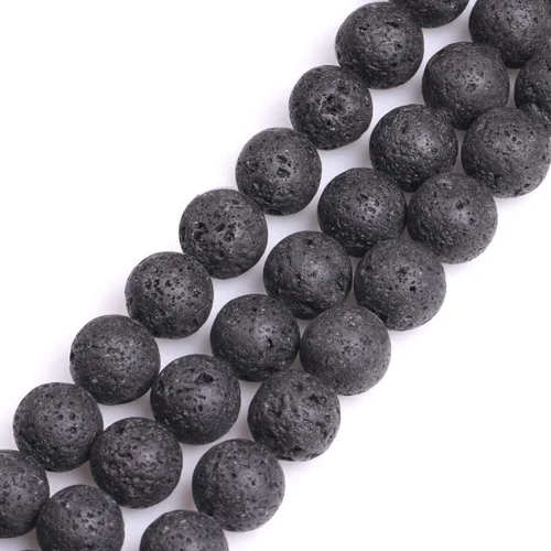 Miniatura 80 de GEM-Inside Cuentas sueltas de piedra natural de lava negra de 8 mm, redondas, piedra de energía para hacer joyas 15' Negro