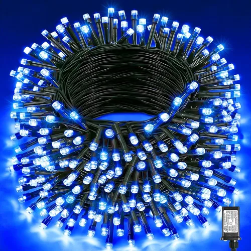 Miniatura 27 de 120 luces LED de Navidad de 40 pies para exteriores, guirnalda de luces de Navidad naranja impermeable, 8 modos de luces conectables para árbol