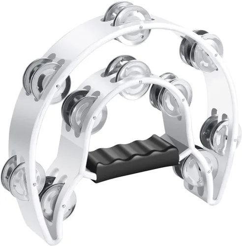Miniatura 10 de Pandereta doble fila en media luna Flexzion, sonajas metálicas, agarre ergonómico, tambor de percusión multicolor, para hacer regalos, fiestas