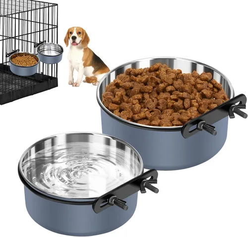 Miniatura 10 de Cuencos para perrera para jaulas, cuencos colgantes para jaulas de perros sin derrame, paquete de 2 cuencos de acero inoxidable para mascotas