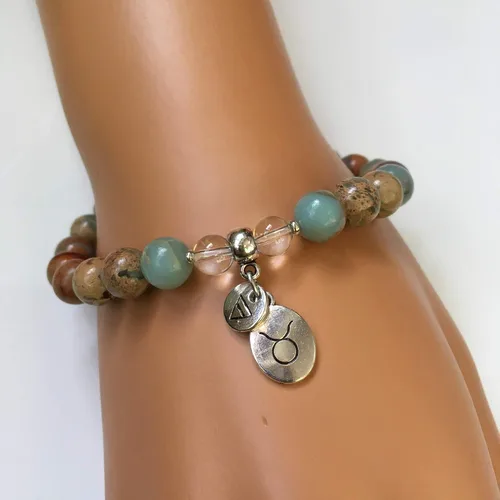 Miniatura 4 de Pulsera del zodiaco Tauro para mujer con signo lunar y elementos de la tierra para la paz