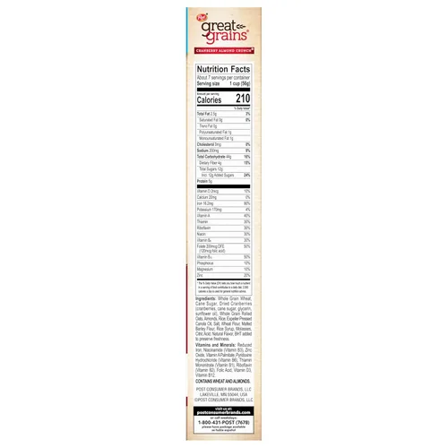 Miniatura 10 de Great Grains Cereal Crujiente de Arándanos y Almendras, Cereal con Arándanos Secos y Almendras, Proyecto Verificado Sin OMG, Caja de 14 OZ