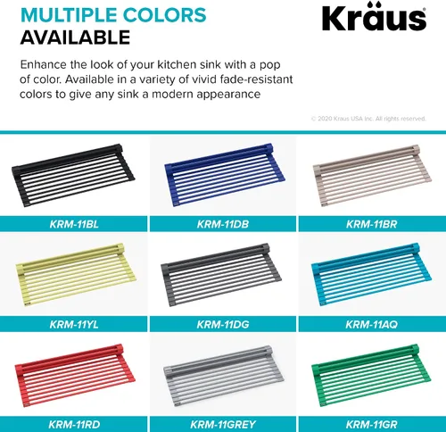Miniatura 10 de Kraus Multiusos Escurreplatos Enrollable para Fregadero con Colador y Esterilla en Aqua, KRM-11AQ