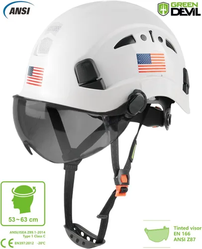 Miniatura 2 de GREEN DEVIL Casco de Seguridad Casco Duro con Visera Correa de Barbilla Ajustable Ligero Ventilado ABS Casco de Trabajo para Hombres y Mujeres