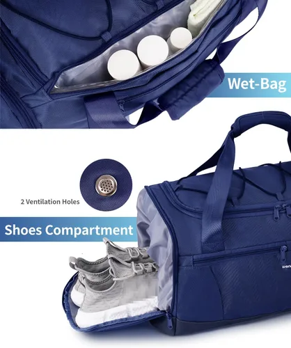 Miniatura 5 de Sportsnew Bolsa de gimnasio para mujeres y hombres con compartimento para zapatos, bolsillo húmedo, bolsa de lona para hombre para viajes