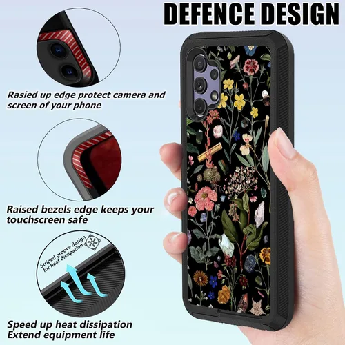 Miniatura 3 de Funda compatible con Aesthetics Samsung Galaxy A32 5G con protector de lente de cámara para niñas y mujeres, bonito diseño floral, a prueba de Verde