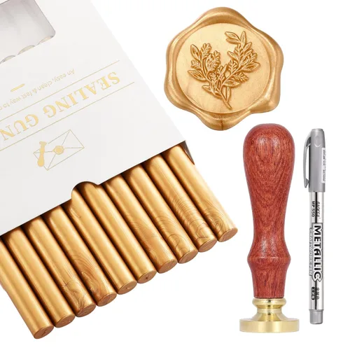 Miniatura 11 de Kit de Sellado de Cera Yoption, Sello de Cera de Navidad Feliz, 10 unidades de varillas de cera de sellado metálicas rojas y verdes con bolígrafo
