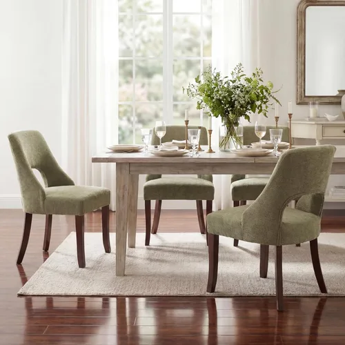 Miniatura 19 de UVV Juego de 2 sillas de comedor de madera, sillas de comedor modernas de mediados de siglo tapizadas en tela para cocina y comedor, silla de cena