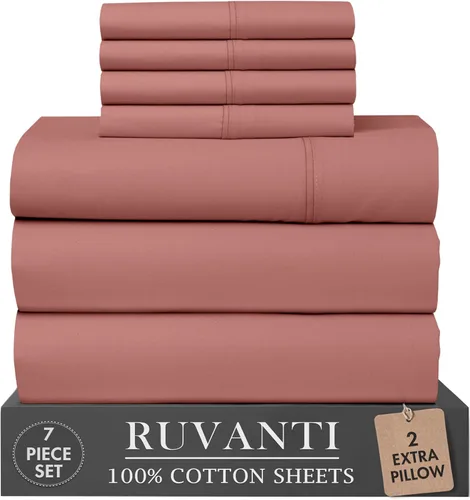 Miniatura 77 de RUVANTI 6 Piezas Sábanas de Algodón - 100% Algodón Natural Suave, Ligeras y Transpirables Sábanas de Percal Crujiente, Sábanas de Cama Tamaño Full