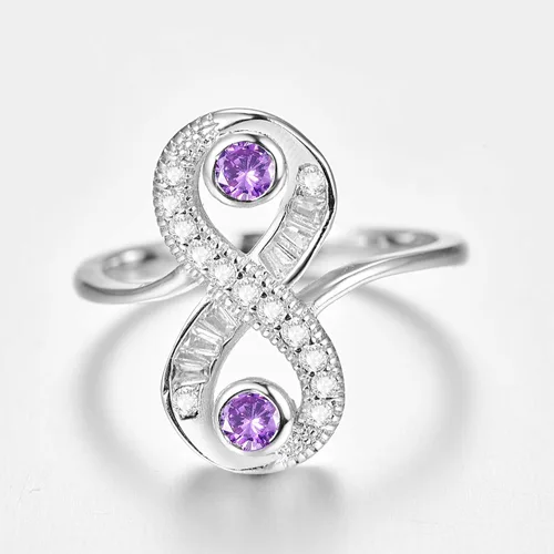 Miniatura 39 de Narica Anillo de 21 piedras chapadas en plata, apilables, corte redondo, zafiro azul, circonita cúbica, relleno de circonita cúbica, halo