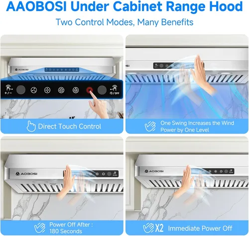 Miniatura 3 de AAOBOSI Campana Extractora de 30 pulgadas Bajo Gabinete, 700-CFM Detección de Gestos/Control Táctil/Motor Mejorado Bajo Ruido, Campana Extractora